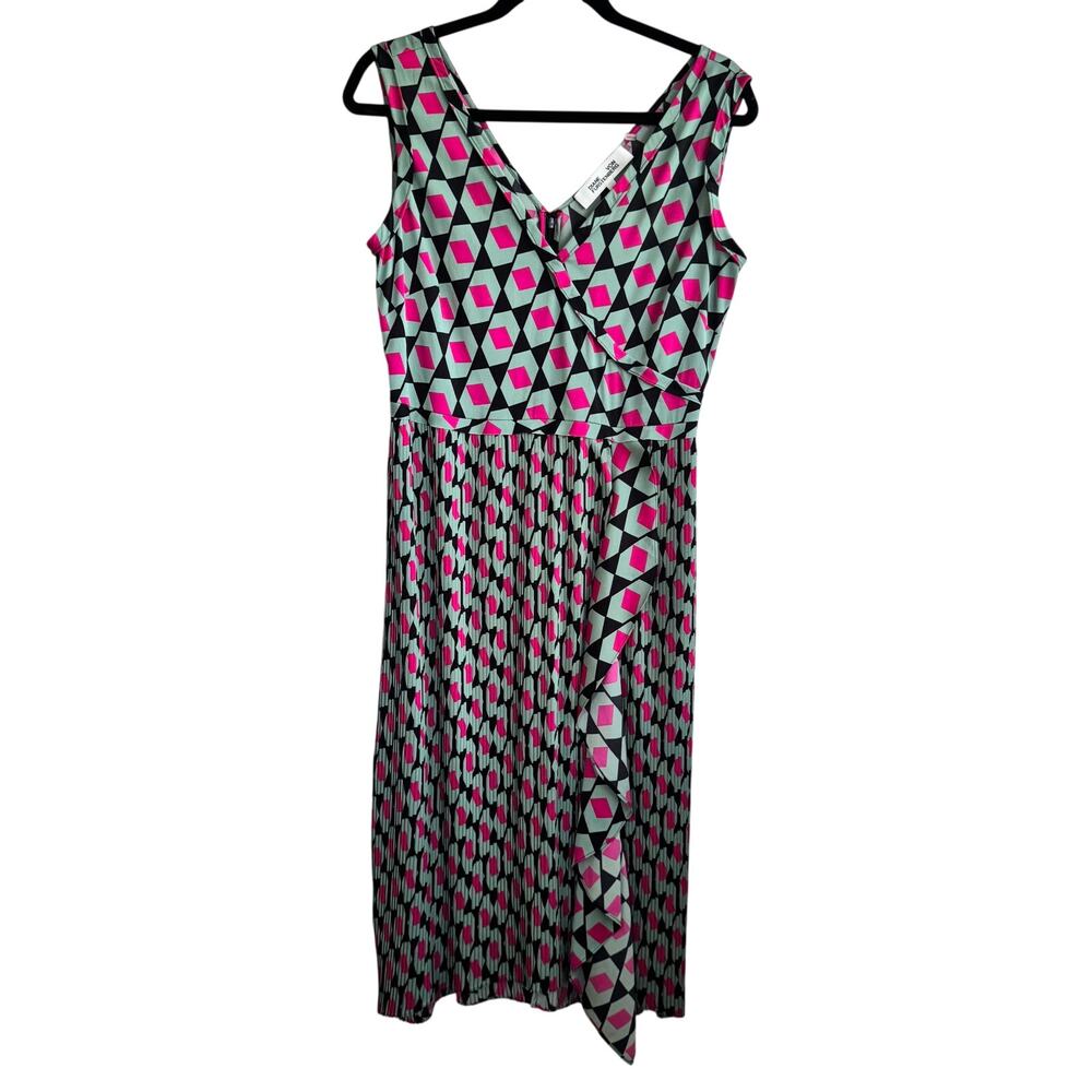 Diane Von Furstenberg Tenley Georgette Dress Green Pink Black Sz 6